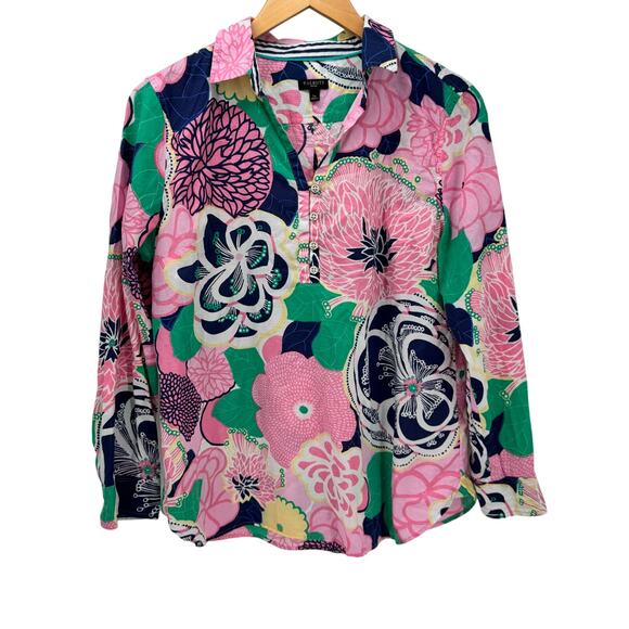 Talbots Blouse Womens Petite Large Lp Coastal Cotton Popover Boho Resort - Picture 1 of 9
